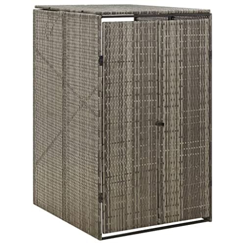 Image of vidaXL Single Wheelie Bin Shed in Grey, 70x80x117 cm, Made From Durable and Weather- Poly Rattan with Stable Powder-coated Steel Frame
