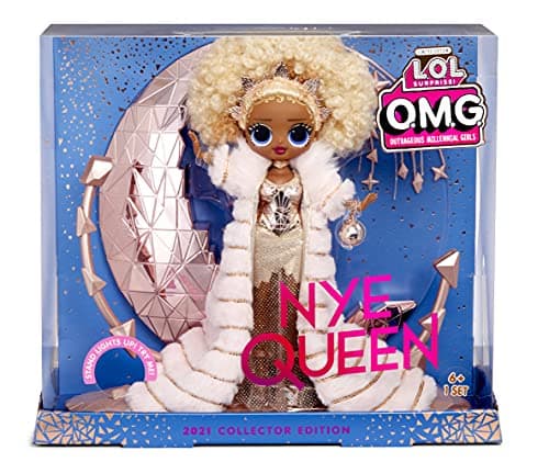 Image of L.O.L. Surprise! 576518EUC LOL Surprise Holiday OMG 2021 Collector Doll-NYE Queen-with Gold Fashions, Accessories, & Light-Up Stand-New Year's Celebration Look-Collectable-Gift for Boys & Girls Age 4+