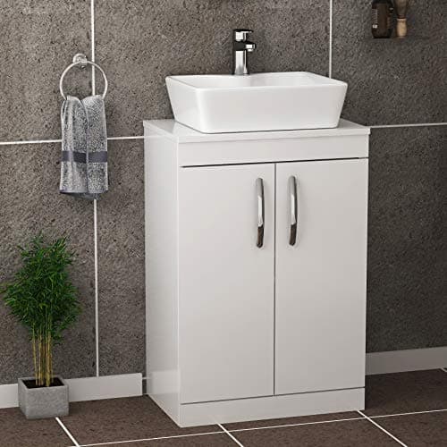 Image of Royal Bathrooms 800mm Floor Standing Vanity Unit 2 Door Gloss White & Countertop Basin - Cube