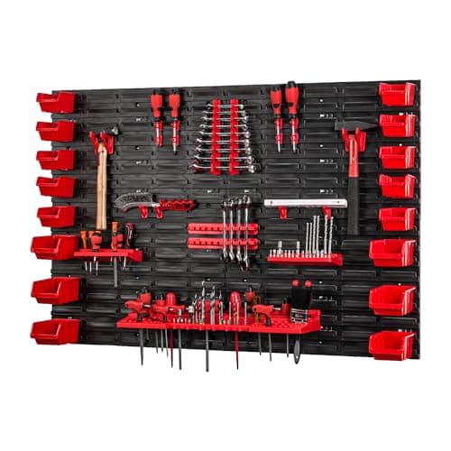 Image of PAFEN Tool Wall With Stacking Boxes - 1152 x 780 mm - Storage System for Garage Workshop Tool Holders With Perforated Wall Rack - Organiser System Set 41 Pieces