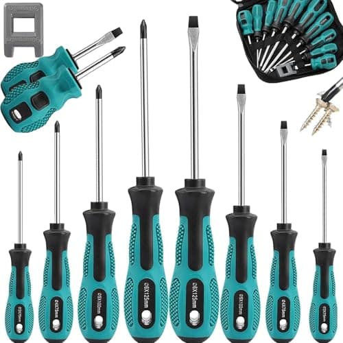Image of 10pcs Screwdriver Set,Heavy Duty Chrome Vanadium Steel Made,Magnetic Screwdriver with 5 Cross& 5 Flat Head, Muti Purpose Screwdriver Kit,Durable Hand Tools in Carry Bag