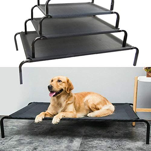 Image of Metal Frame Dog Cot Elevated Pet Bed, Raised Pet Bed with Breathable Mesh & No-Slip Rubber Feet, Lightweight & Portable Raised Outdoor Dog Bed for Indoor Camping Beach Travel Use, 106x62x15CM