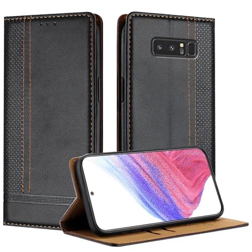 Image of Mo-Beauty for Samsung Galaxy Note 8 Case, Leather Flip Wallet Cover Compatible with Samsung Note 8 with [Card Slots] [Kickstand] [Magnetic] (Black)