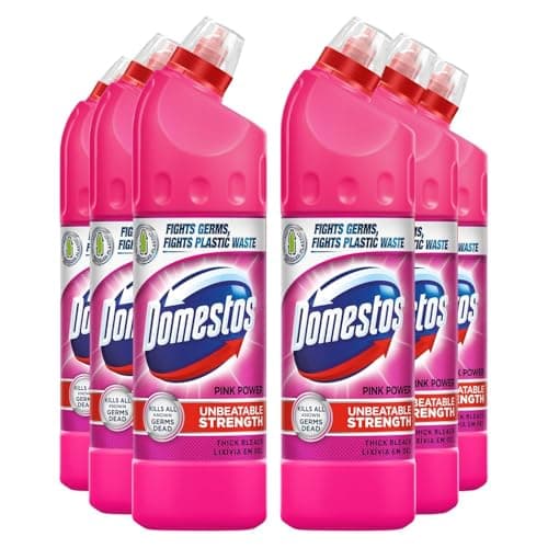 Image of Domestos Thick Bleach Pink Power Multi-Purpose Disinfectant Anti-Bacterial Surface Cleaner Gel Limescale Remover for Toilet, Bathroom and Kitchen, 750ml Bulk Buy 6 Pack