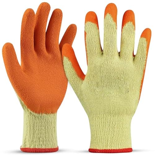 Image of PDS 10 Pairs Latex Coated Orange Rubber Work Gloves - Mens Safety Builders Gardening Scaffolding Mens Safety Gloves - Heavy Duty Gloves - safety work gloves (Small (10 Pairs))