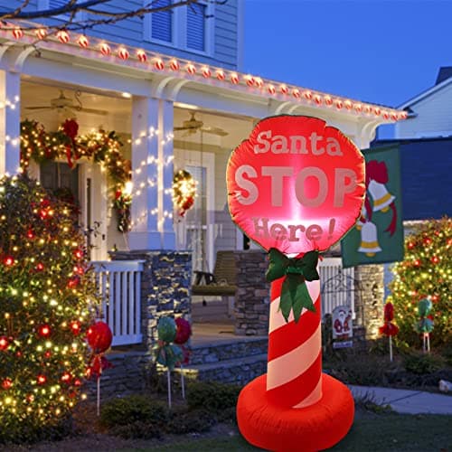 Image of Vipush 4 FT Santa Stop Here Sign Christmas Inflatable with LED Lights for Christmas Decorations Indoor Outdoor Yard Lawn Holiday Garden Decorations