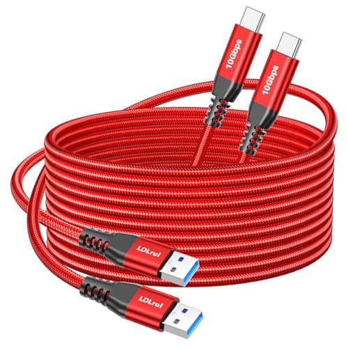 Image of Red USB C Data Cable 10Gbps Data Transfer [3M/10ft, 2Pack], Extra Long 3.2 Gen 2 USB to Type C Charger 3.1A Fast Charging Lead for Webcam, Android Phone, iPhone 16 Pro Max/15 Pro, Samsung Galaxy S22