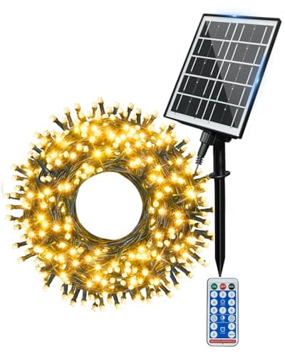 Image of Ollny Solar Lights Outdoor Garden 60m 600 LEDs Fairy Light, Waterproof Warm White String with 8 Modes Large Capacity, Outside Decorative Lighting for Tree Fence Gazebo Patio Camping Decorations