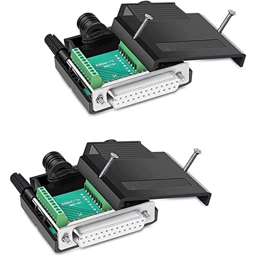 Image of PENGLIN 2PCS DB25 Solderless Female RS232 D-SUB Serial Adapters, 16mm thinner 25 Pin Port Terminal Solderfree Breakout Connector Board with Case Accessories