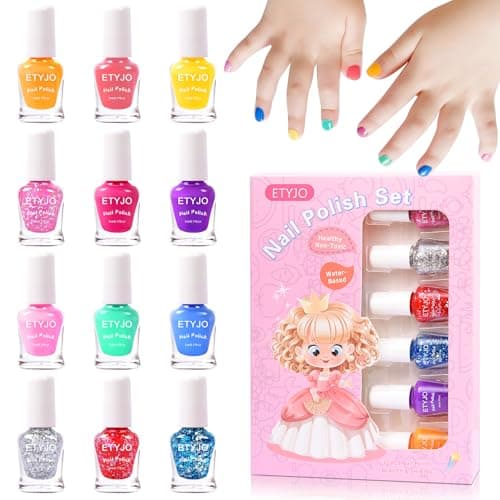Image of ETYJO Girls Nail Varnish Sets Kids - 12 Colors Glitter Peel-Off Nail Polish For Kids, Non-Toxic Childrens Nail Varnish Quick Dry Nail Polish Sets For Girls Teens Gift Kit