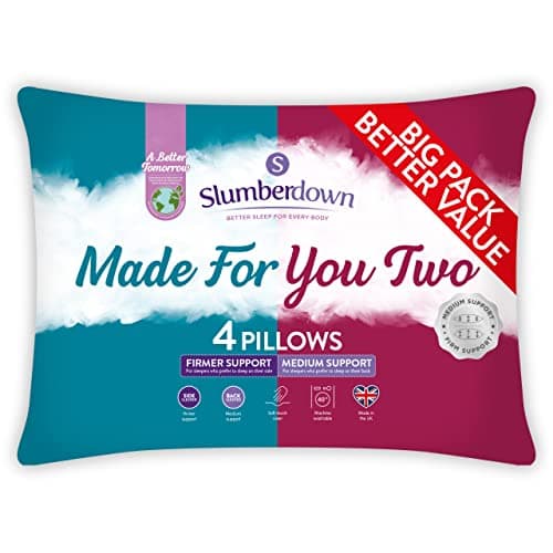 Image of Slumberdown Made For You Two Pillows 4 Pack - 2 Medium Support Plus 2 Firm Support Pillow for Neck, Back and Shoulder Pain Relief - Hypoallergenic, UK Standard Size (48cm x 74cm)