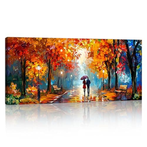 Image of FajerminArt Large Abstract Tree Canvas Wall Art The Orange Red Autumn Picture Canvas Print Yellow Autumn Paintings Wall Decor for Living Room Bedroom Office Kitchen Ready To Hang 50x120cm(48x20 Inch)