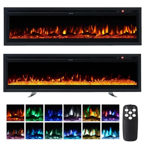 Image of INMOZATA 3 IN 1 Electric Fire 152cm/60" Wall Mounted/Recessed/Freestanding Electric Fireplace with Remote & Touch Screen Control 12 LED Color Flame Effect, 2 Heat Power 900W&1800W, Crystal & Log Set