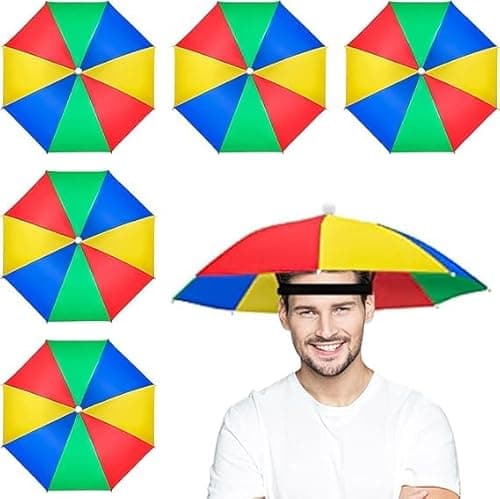 Image of yingd 5 Pack Umbrella Caps With Elastic Bands, Adjustable Rainbow Umbrella Hat Waterproof Fishing Cap for Adults and Kids
