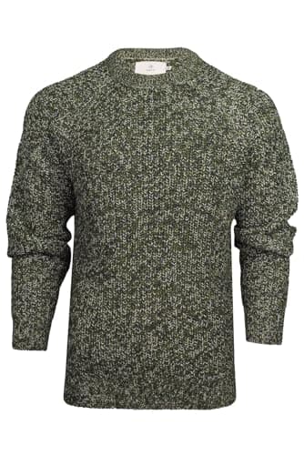 Image of Xact Men’s Chunky Fisherman Knit Jumper, 5-Gauge Crew Neck Winter Pullover with Raglan Sleeves (Khaki) L