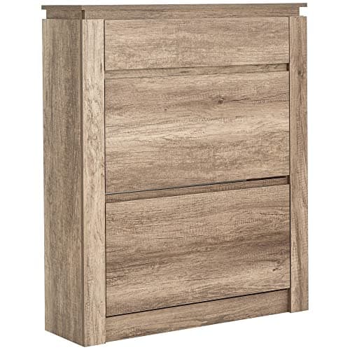 Image of GFW Canyon Shoe Storage Unit, Oak With 3 Shoe Storage Drawers, Contemporary Beige Wooden Oak Shoe Cabinet For Hallway, Living room, Bedroom 24D x 81W x 108H cm
