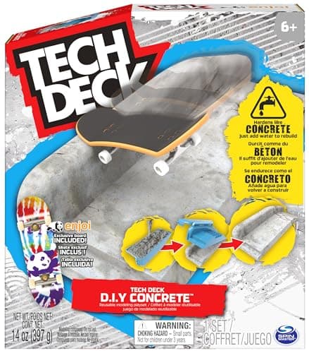 Image of Tech Deck DIY Concrete Reusable Modelling Playset with Exclusive Enjoi Fingerboard, Rail, Moulds, Skatepark Kit, Kids Toy for Boys and Girls Aged 6 and up