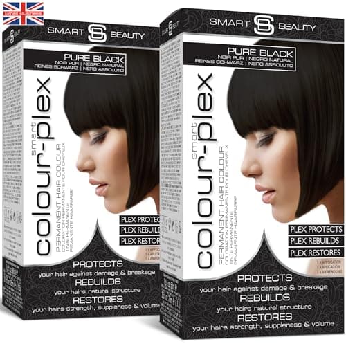 Image of Pure Black Hair Dye Permanent with Anti-Breakage Plex Hair Care, Vegan Hair Dye & Cruelty-Free, Grey Coverage, Natural Black Hair Colour, For All Hair Types. Smart Beauty (Pack of 2)