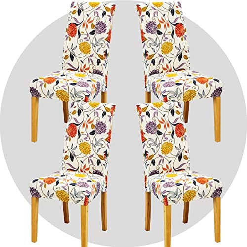 Image of NDMMSO Dining Room Chair Covers Set of 4 Super Fit Stretch Removable Washable Dining Chair Protector Cover Seat Slipcover for Hotel, Dining Room, Ceremony, Banquet Wedding Party(Red yellow rattan)