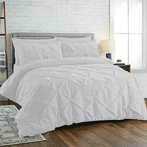 Image of Diamond Pleated Pintuck Duvet Cover Set with Pillow Cases 100% Cotton Bedding Quilt Covers Bed Sets Single Double King Super King Size (White, Super King)