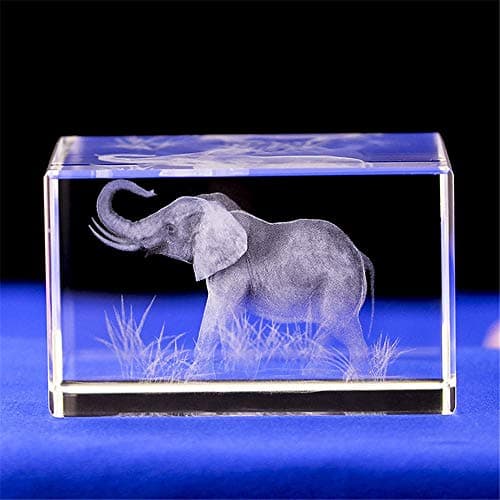 Image of ELEPHANT GIFTS/3d laser etched crystal art of ELEPHANT FIGURINES Crystal Glass Cube Engraving for Home Decoration Birthday, elephant gifts for women girl children men (40 * 40 * 60mm)
