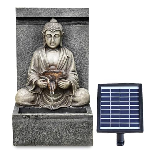 Image of GEEZY Solar Water Features for the Garden – Outdoor Stone Buddha Fountain with LED Lights – Solar Powered, Self-Contained – Easy Setup, Cascading & Tranquil – Ideal for Garden, Patio & Balcony Decor