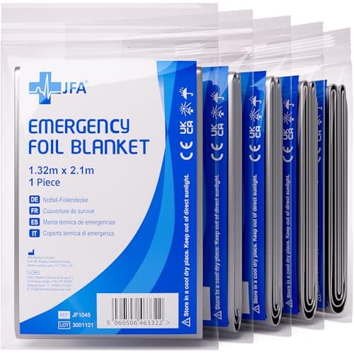 Image of JFA Medical 5 x Individually Packaged Medical First Aid Foil Survival Blankets for personal use - reflective to maintain body heat