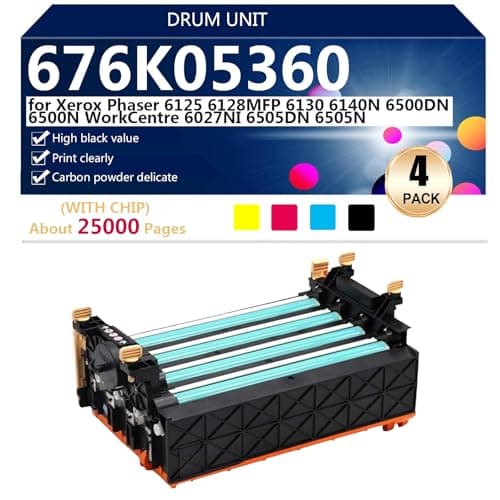 Image of 676K05360 High Yield Drum Unit Replace for Xerox Phaser 6125 6128MFP 6130 6140N 6500DN 6500N 6027NI 6505DN 6505N Printers, Clear and Durable,BCMY-1 set