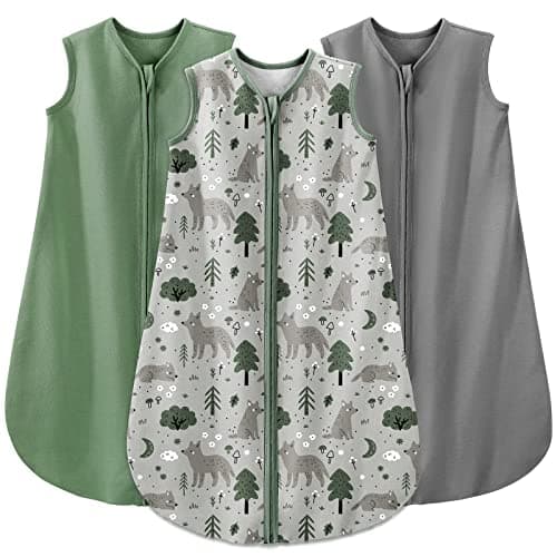 Image of Yoofoss Baby Sleeping Bag 3 Pack 0-6 Months Baby Sleep Sack 0.5 TOG 100% Cotton Toddler Wearable Blanket Green for Infant Toddler