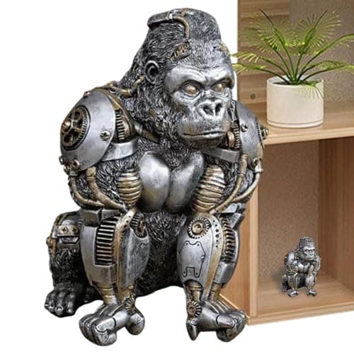 Image of Gorilla Statue And Carved Sculpture Mechanical Punk Style Gorilla Statue G-orilla Figure Toy Animal S-tatue Steampunk Modern Home Decor Resin S-tatue For Coffee Table, Living Room