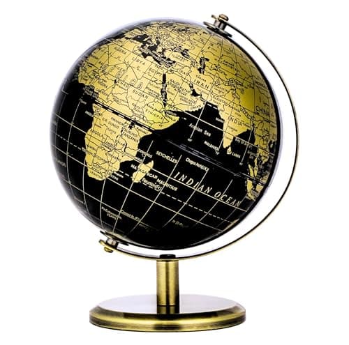 Image of Exerz 14cm Globe Black & Golden, Mini World Globe Educational Geographic, English Map, Bronze Arc and Base
