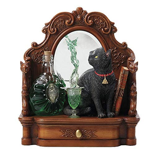 Image of Veronese Design 8.5 Inch Lisa Parker Absinthe Fairy Black Cat Mirror with Drawer Polyresin Hand Painted Figurine Animal Sculpture