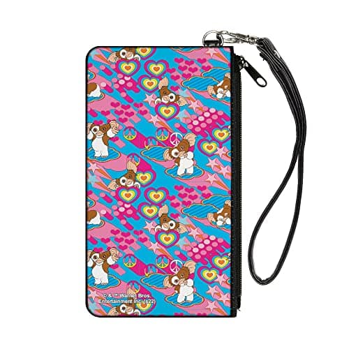 Image of Buckle-Down Horror Movies Wallet, Zip Clutch, Gremlins The New Batch Gizmo Poses Peace Collage Blues Pinks, Canvas, XS, Casual