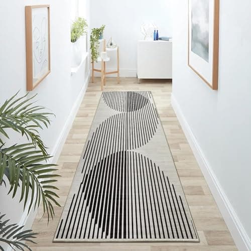 Image of Hafaa Black & White Runner Rugs for Hallway Non-Slip Geometric Boho Style Carpet for living room 60 x 220 cm Runner – Printed Carpets Runner for Lounge Office Bedroom (JETT)