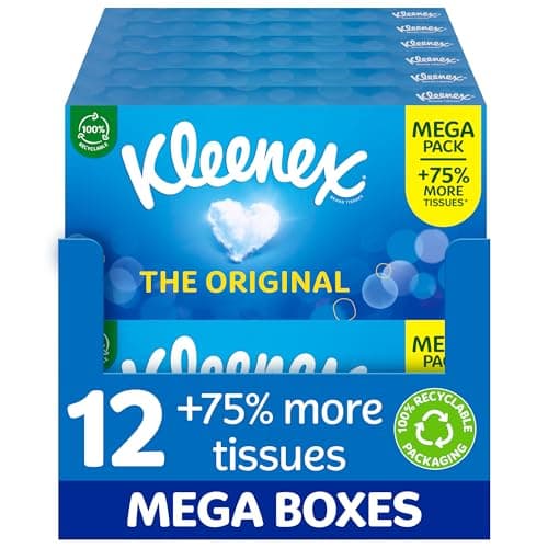 Image of Kleenex® Original Tissues, Mega Pack – 1,344 Sheets (12 Boxes x 112 Sheets) - Always Soft & Strong for Everyday Use - Now 75% More Tissues in a Box