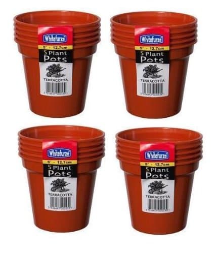 Image of 4 x 12.7cm 5" Plastic Terracotta Plant Pots Pack of 5 Garden Flowers Plants