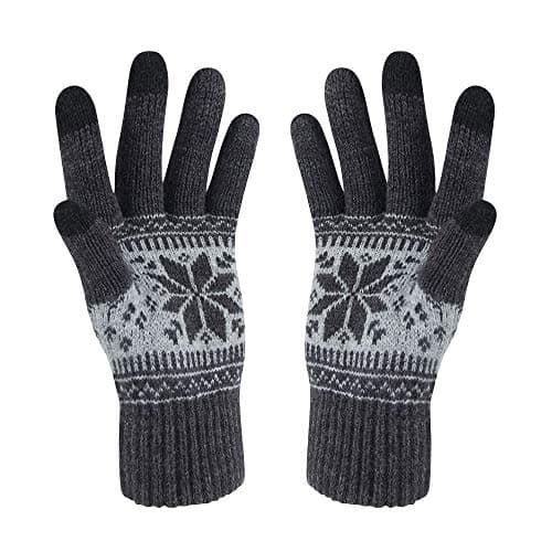 Image of VENI MASEE Winter TouchScreen Gloves for Men and Women Knit Thermal Soft Wool Lining Ladies Snow Print Keep Warm Gloves