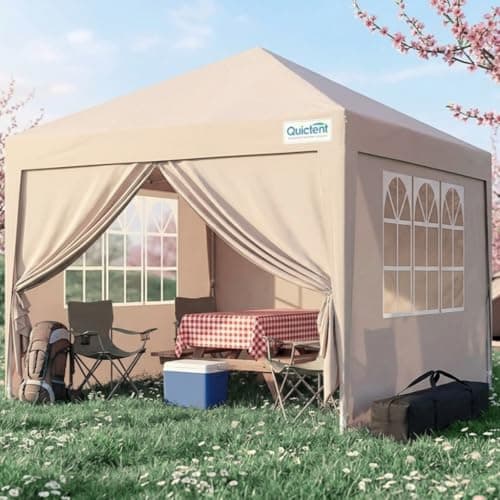 Image of Quictent 3x3m Pop Up Gazebo with Removable Sides, Adjustable Height Event Shelter, Waterproof Canopy Tent for Garden Party, Camping, Beige