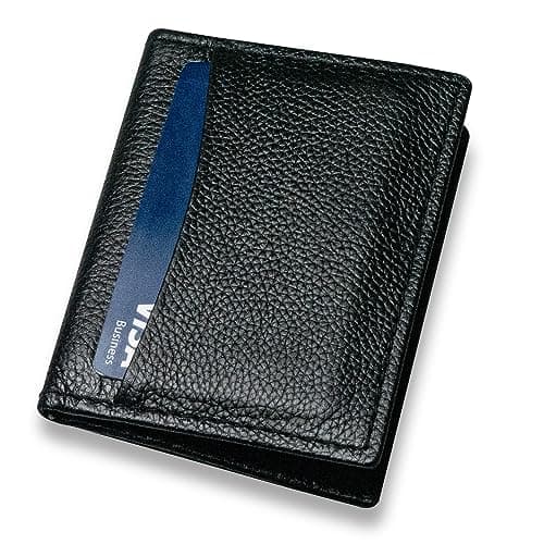 Image of MODAGE Credit Card Holder for Men - Genuine Leather Minimal Black Bifold Card Wallet, Mild Black