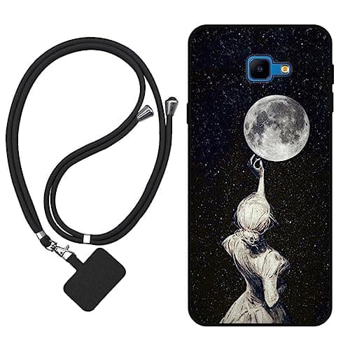 Image of Sunrive Case compatible with Samsung Galaxy J4 Core, Ultra Slim matte Soft Premium TPU Silicone Back Rubber Bumper Protector Patterns Cover(Back Shadow,Moon,Stars)+1 x Phone Lanyard