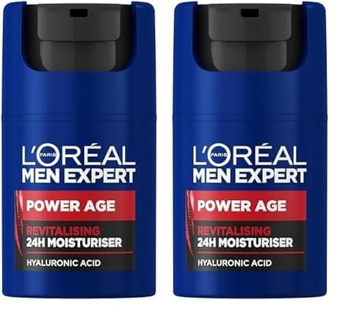 Image of NEW L'Oréal Men Expert Power Age Moisturiser, Hydrating & Revitalising Hyaluronic Acid Moisturiser for Men, designed for Ageing, Dry & Dull Skin 50ml (Pack of 2)