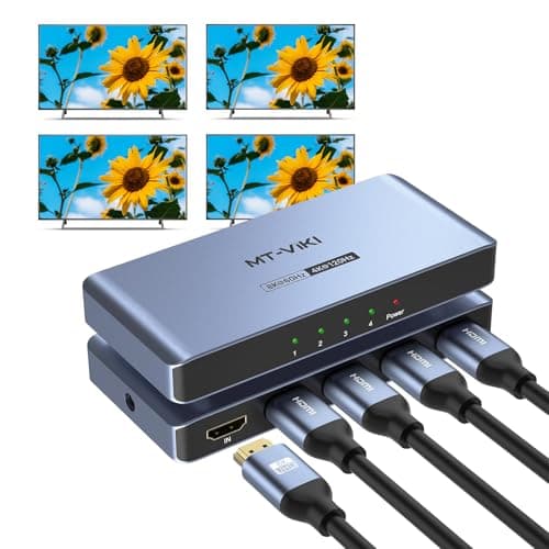 Image of MT-VIKI 4K@120Hz 8K@60Hz HDMI Splitter 1 in 4 Out, 40Gbps Video Audio Distributor Box 1x4 Aluminum shell Mirror/Dulplicate 4 Screens for PS4 XBOX, Fire stick