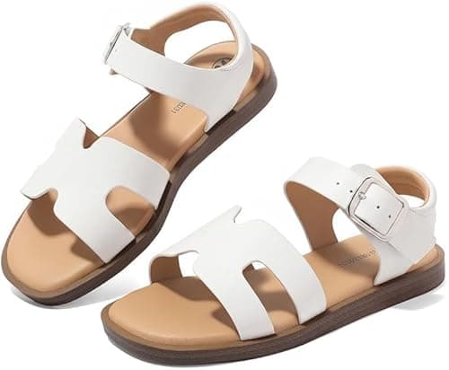 Image of FUPPIA Girls Flat Sandals with Adjustable Buckle Open Toe NonSlip Casual Summer Shoes for Kids White 13