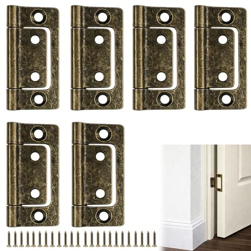 Image of 6 Pcs Cupboard Door Hinges, Small Hinges Antique Bronze Flush Hinges 2 Inch with Screws, Hinges for Cupboard Doors, Cabinets, Boxes, Wardrobes and Furniture