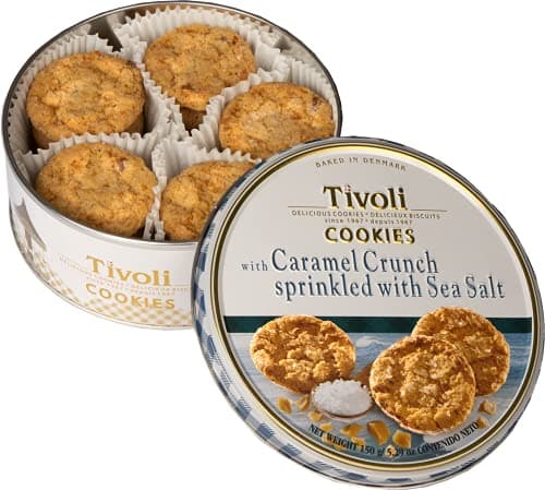 Image of Jacobsens of Denmark Tivoli Caramel Crunch & Sea Salt Cookies 150g - Traditional Biscuit Tin Gift for Women, Men & Kids