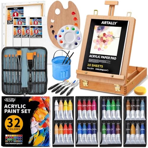 Image of 66-Piece Acrylic Painting Kit with Desktop Box Easel,32 Colors Acrylic Paint Set(22ML), Paint Brush Set & Case, Brush Basin, Complete Art Supplies Painting Set for Adults, Artists, Beginners