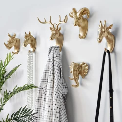 Image of AIVYNA 3Pcs/Set Rustic Animal Hook Coat Hat Towel Key Holder Resin Hooks, Decorative for Wall Bathroom Door Cloest Entryway Wardrobe, for Coat Robe Towel (Gold)