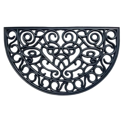 Image of EHC Heavy Duty Wrought Effect Anti Slip Large Half Moon Rubber Doormat Dirt Trapper for Entrance, Indoor, Outdoor & Hallway 45 X 75 cm
