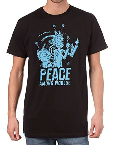 Image of Cotton Print Rick & Morty T-Shirt - Peace Among Worlds Comedy T-Shirt (L) Black