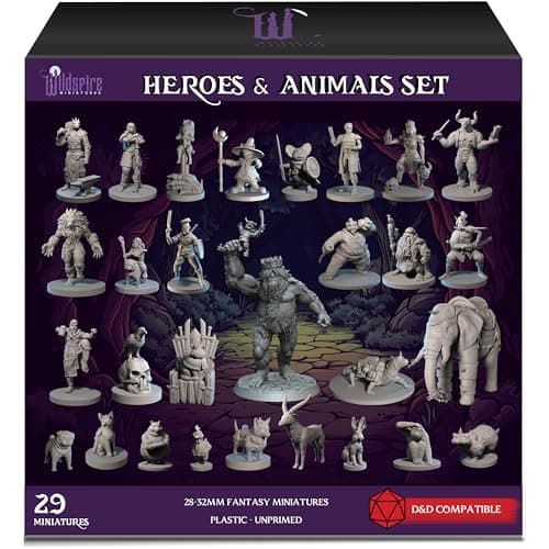 Image of Wildspire Heroes, Animal Companions & Troll King for DND Miniatures Bulk 28mm DND Minis Dungeons and Dragons D&D Miniatures Dungeons and Dragons Unpainted Figures for Tabletop